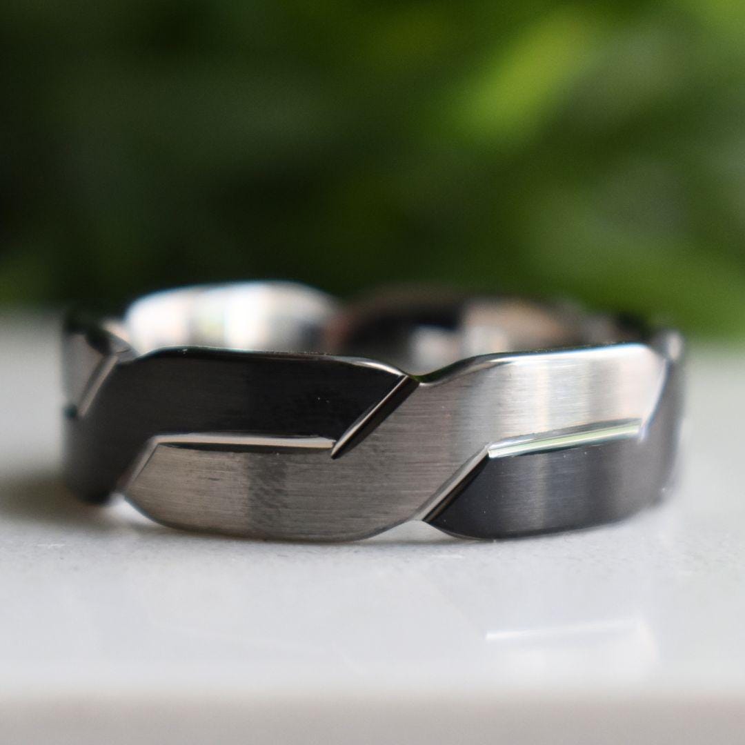 Tungsten 8mm Black and Silver Love Knot Ring