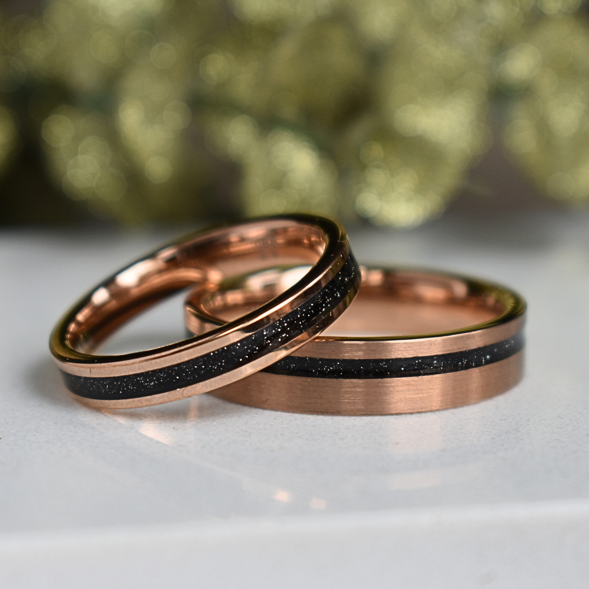 Tungsten Rose Gold 6mm Ring Black Druzy Quartz Wedding Band - Tungsten Titans