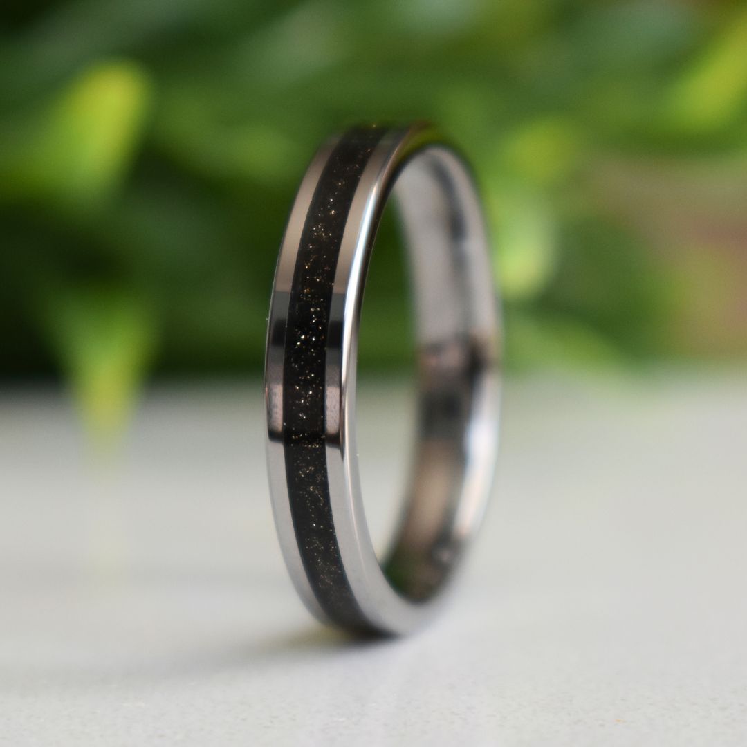 Tungsten Ring Black Druzy Quartz Wedding Band - Tungsten Titans
