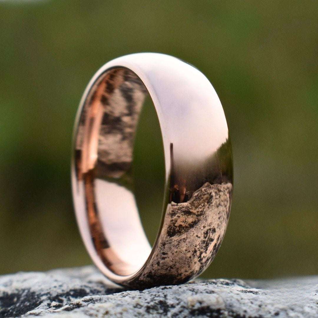 High Polished Rose Gold 8mm Tungsten Ring - Tungsten Titans