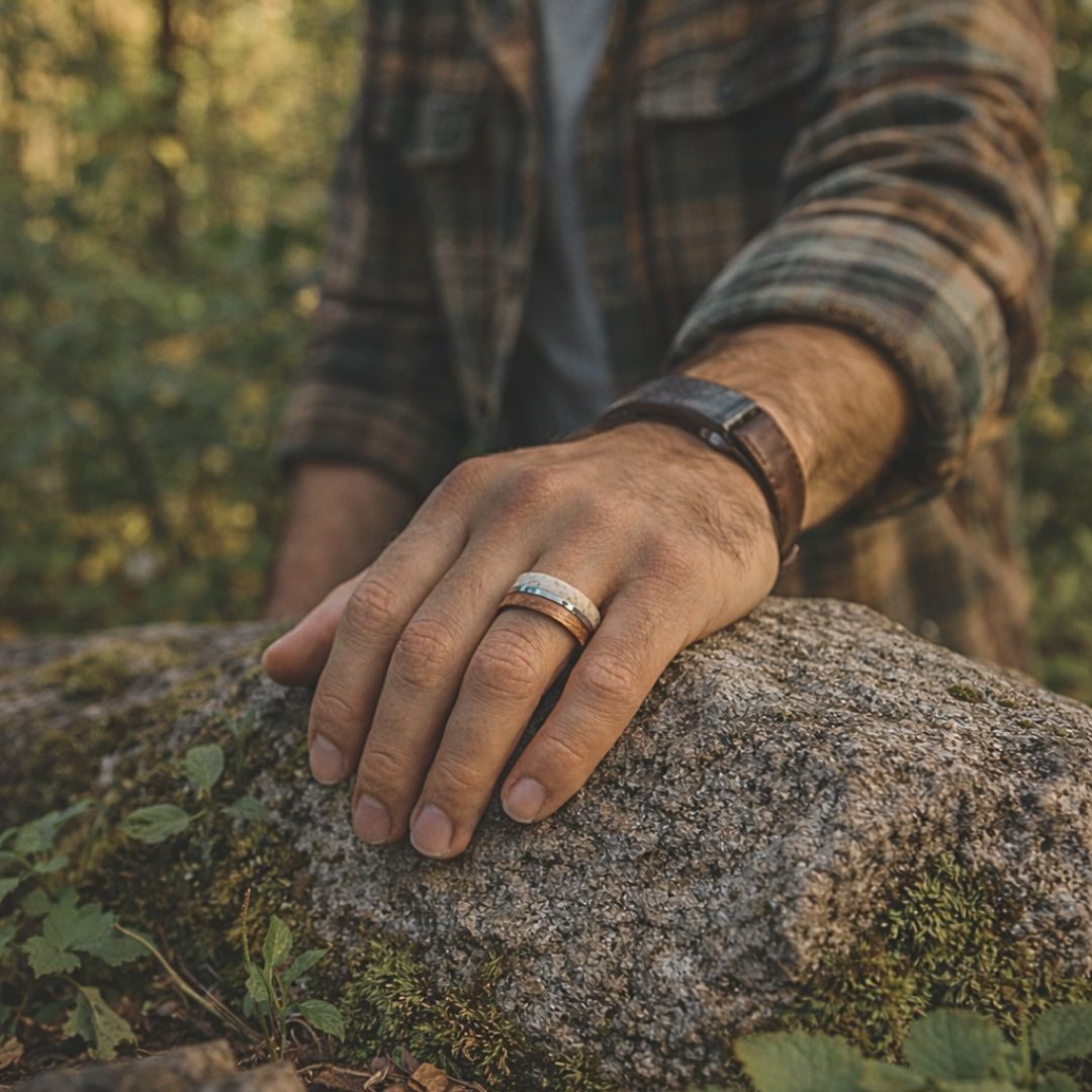 Whiskey Barrel and Deer Antler 8mm Ring with Tungsten Band - Tungsten Titans
