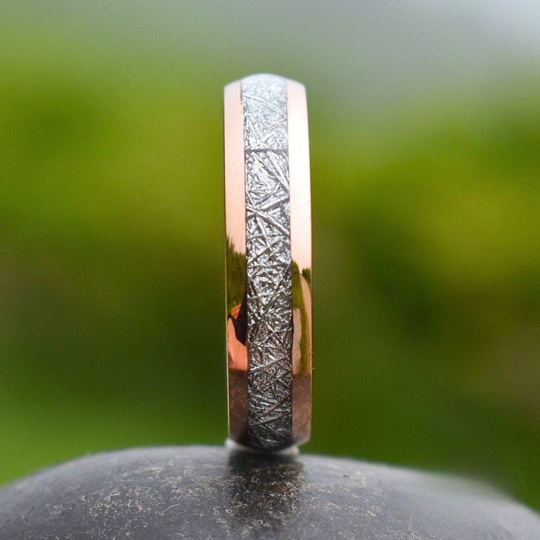 Tungsten 6mm Ring Rose Gold with Meteorite - Tungsten Titans