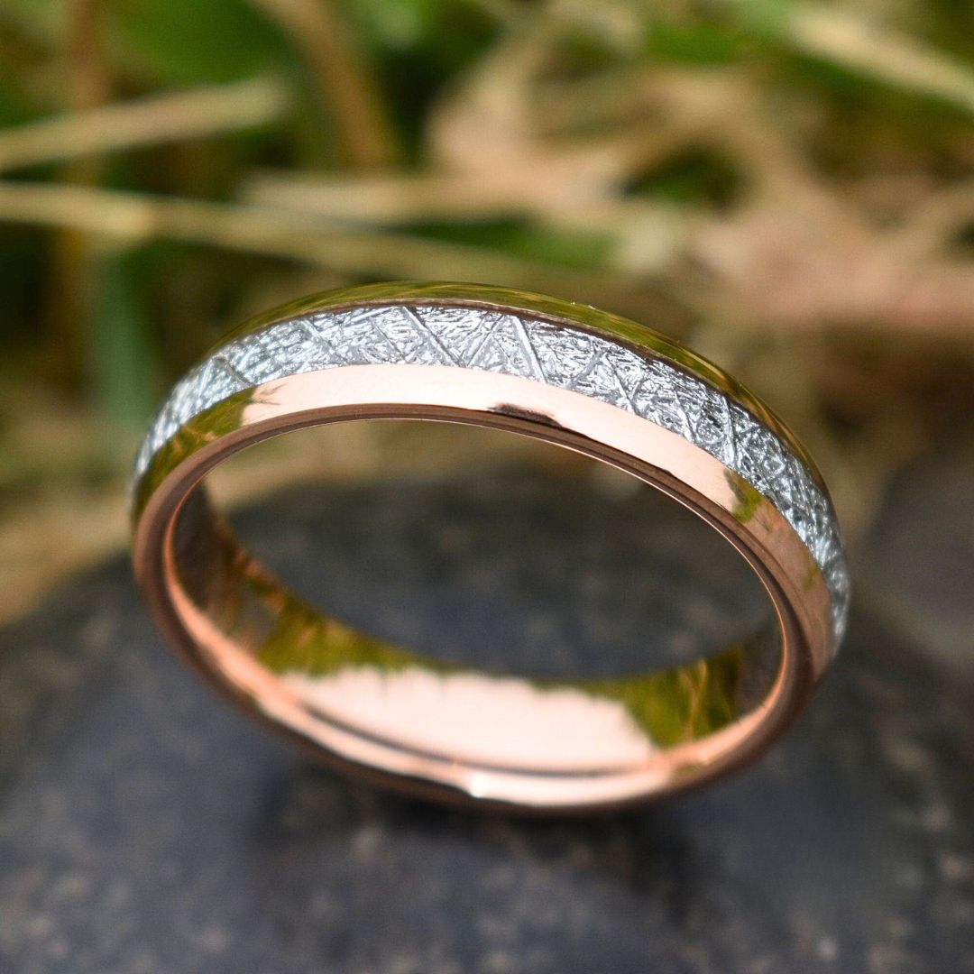 Tungsten 6mm Ring Rose Gold with Meteorite - Tungsten Titans