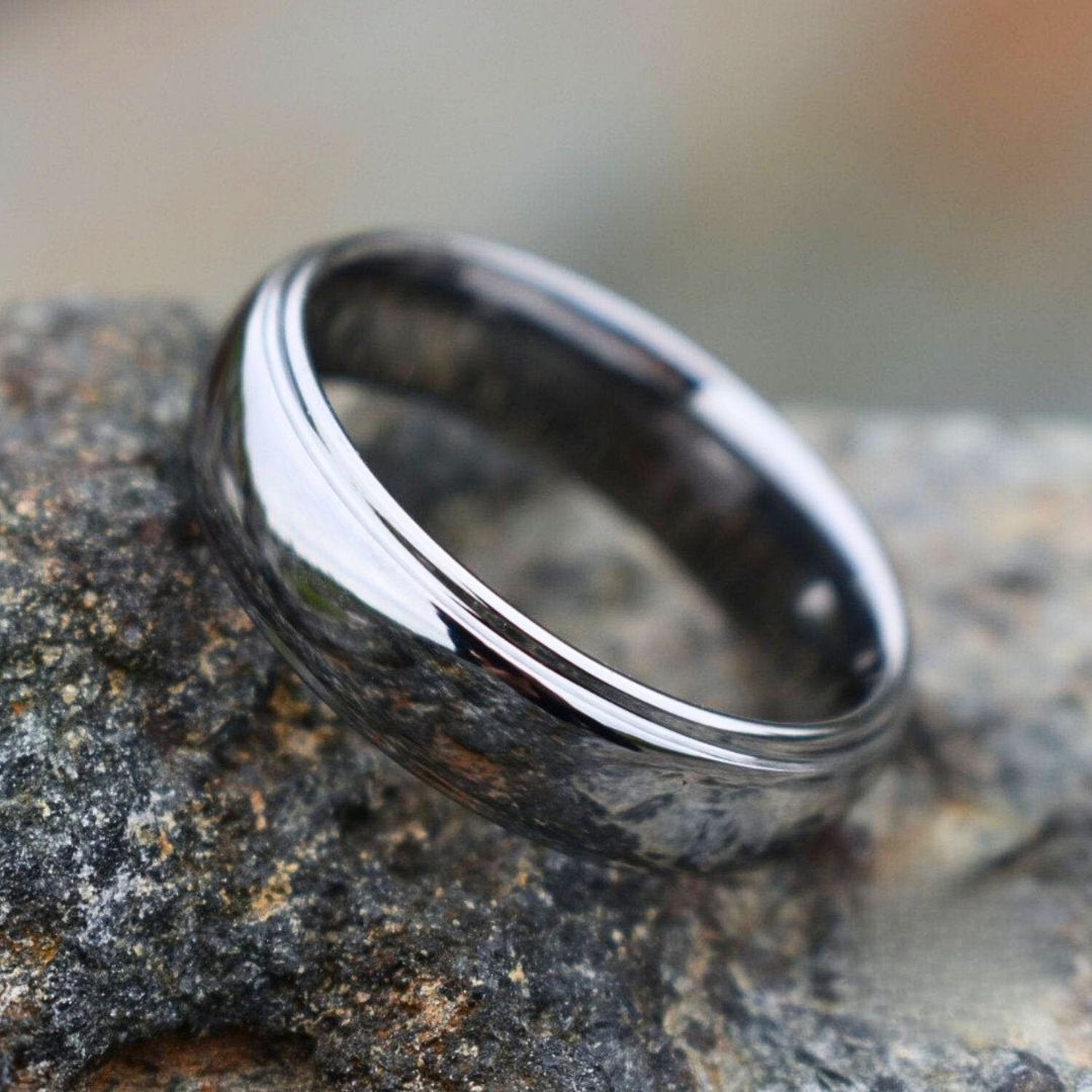 Tungsten 7mm Ring Polished Dome Silver with Beveled Edges - Tungsten Titans