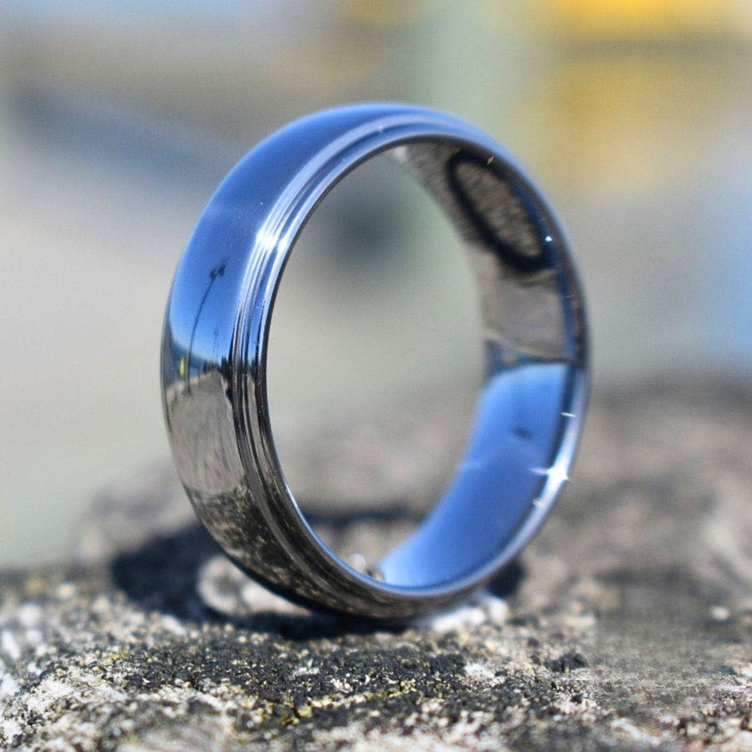Tungsten 7mm Ring Polished Dome Silver with Beveled Edges - Tungsten Titans