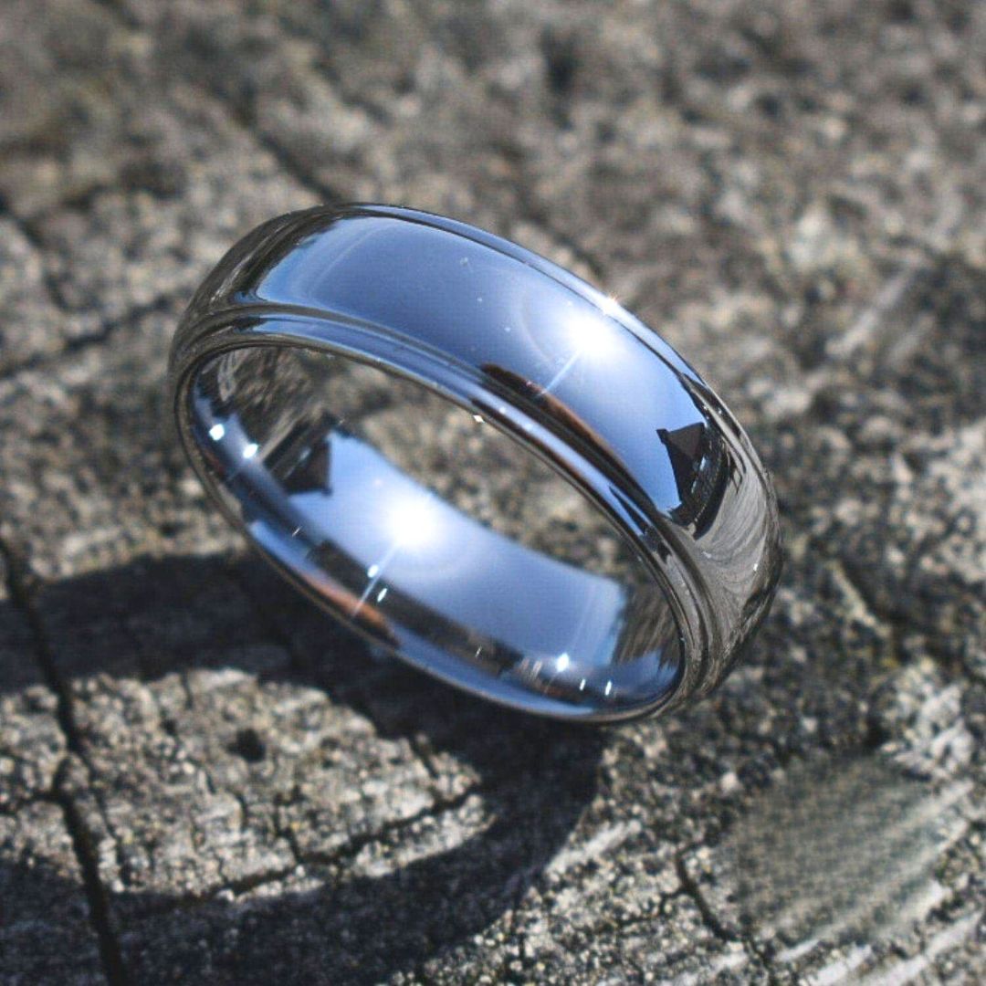 Tungsten 7mm Ring Polished Dome Silver with Beveled Edges - Tungsten Titans