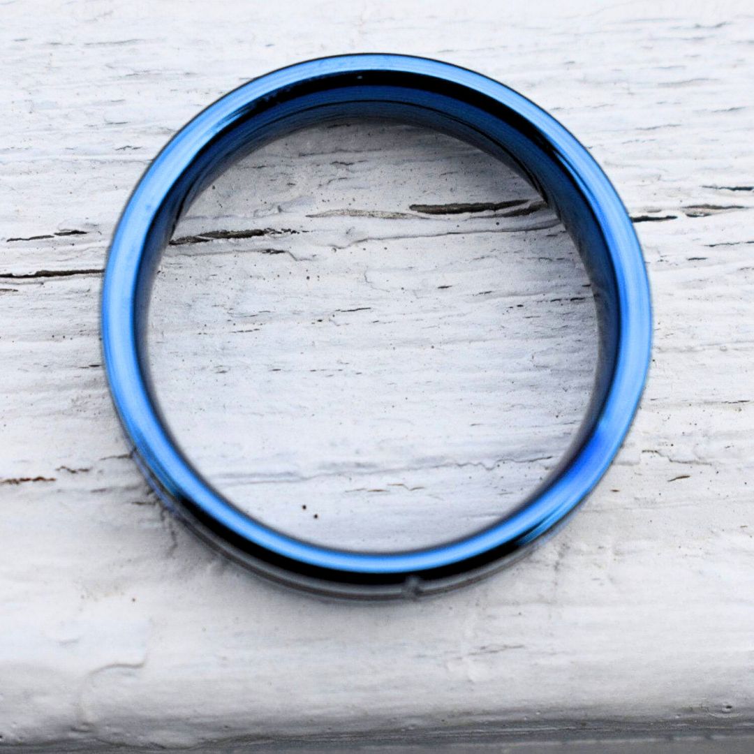 Tungsten 6mm Silver Ring with a Blue Cross and Comfort fit band - Tungsten Titans