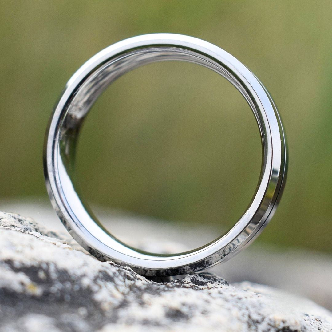 Tungsten 8mm Silver Ring with a Blue Center Strip - Tungsten Titans