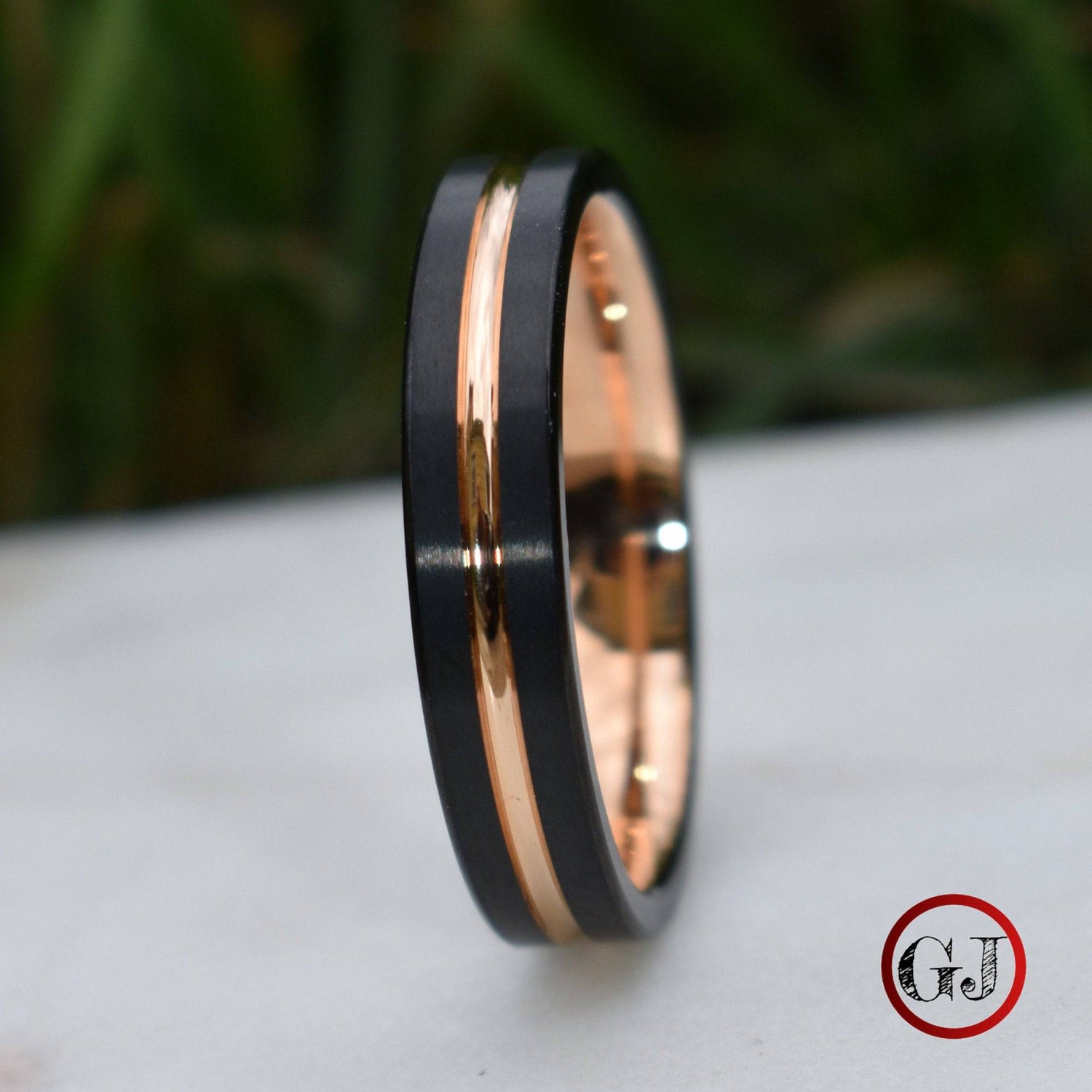 Black Tungsten 5mm Ring with Rose Gold Center - Tungsten Titans