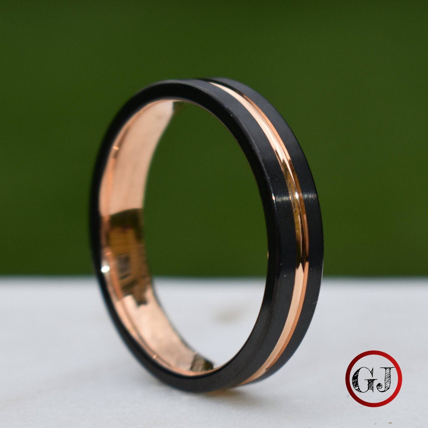 Black Tungsten 5mm Ring with Rose Gold Center - Tungsten Titans