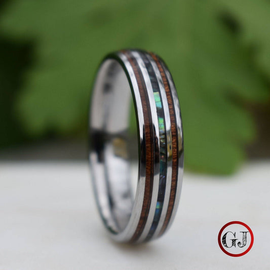 Tungsten 6mm Ring with Koa Wood and Shell Inlay - Tungsten Titans