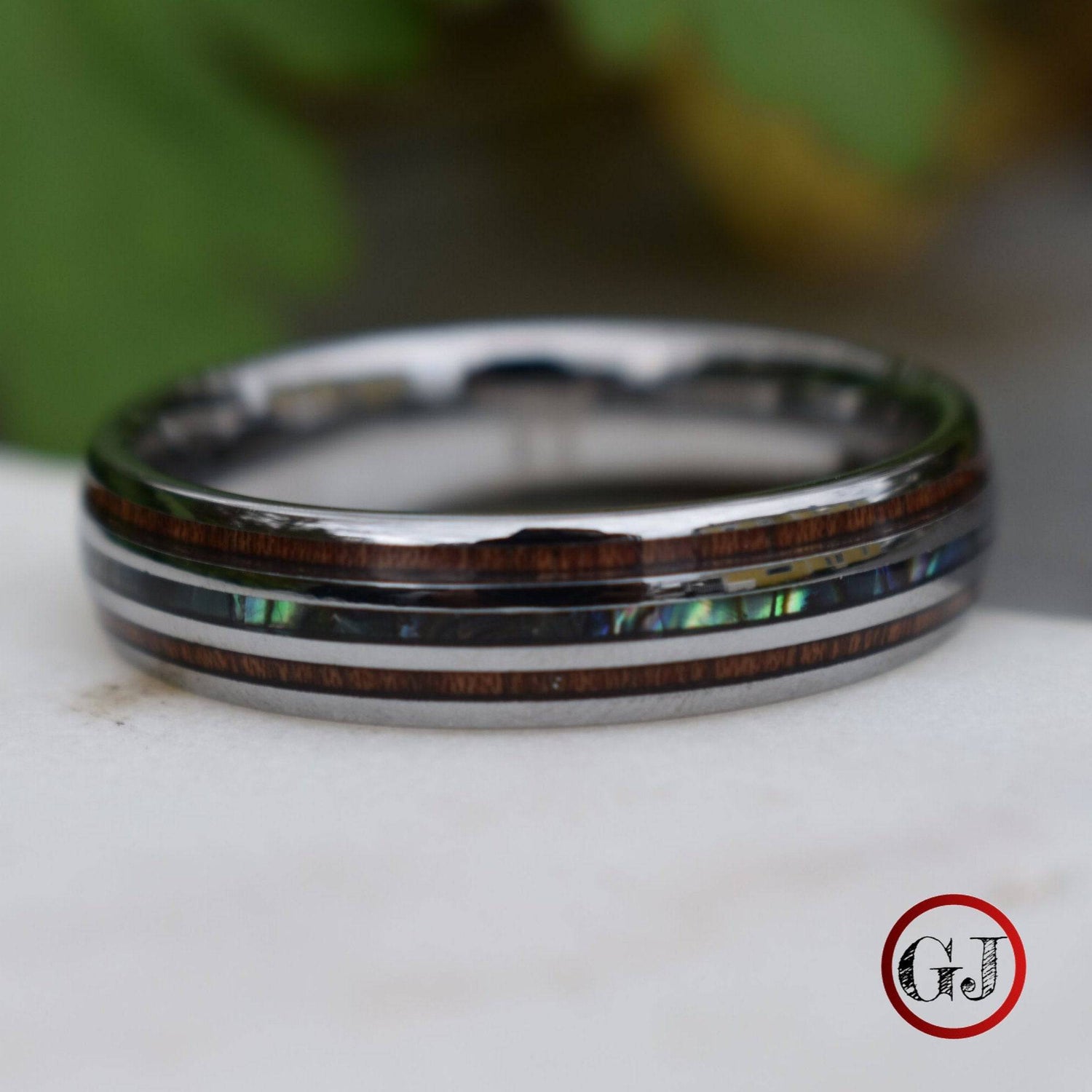 Tungsten 6mm Ring with Koa Wood and Shell Inlay - Tungsten Titans