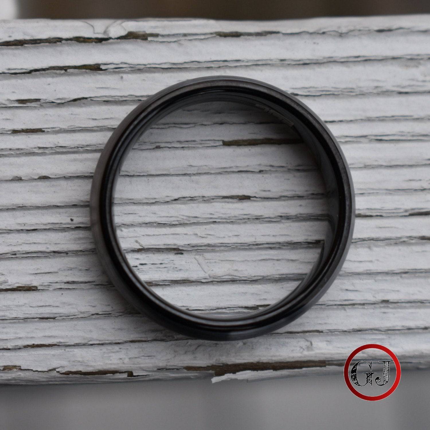 Tungsten 6mm Ring Brushed Silver with Black Comfort fit band - Tungsten Titans