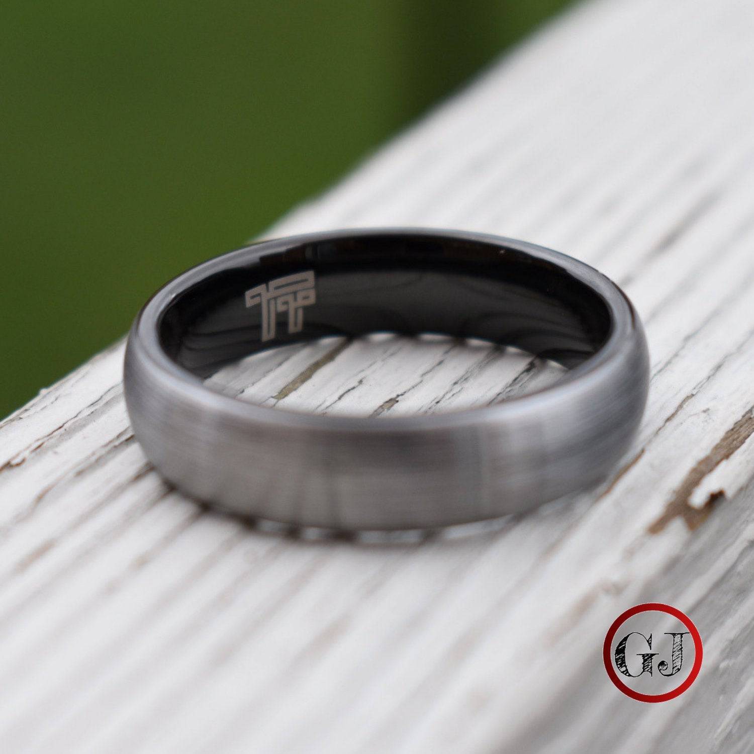 Tungsten 6mm Ring Brushed Silver with Black Comfort fit band - Tungsten Titans