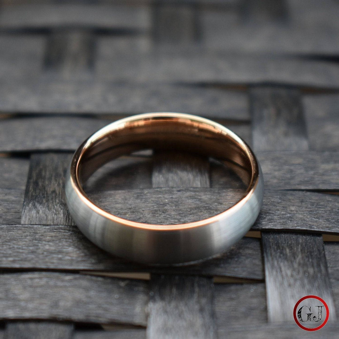 Tungsten 6mm Ring Brushed Silver with Rose Gold Comfort fit band - Tungsten Titans