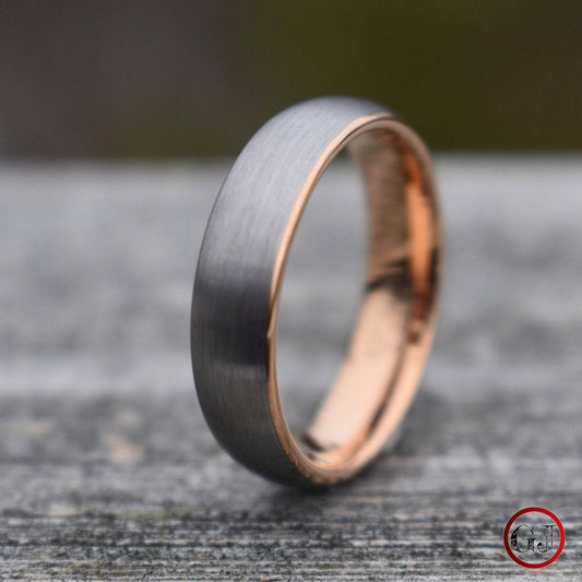 Tungsten 6mm Ring Brushed Silver with Rose Gold Comfort fit band - Tungsten Titans