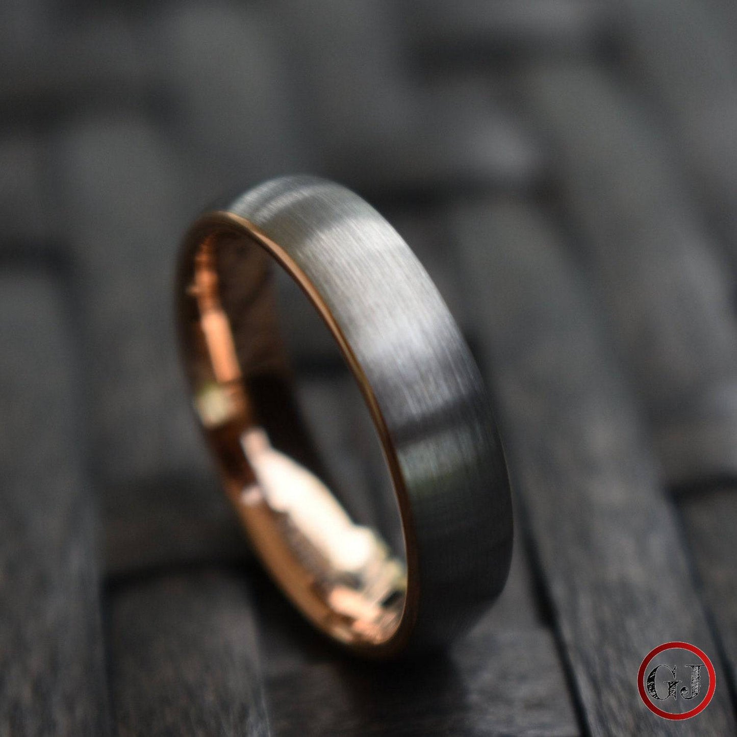 Tungsten 6mm Ring Brushed Silver with Rose Gold Comfort fit band - Tungsten Titans