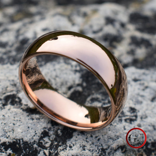 High Polished Rose Gold 8mm Tungsten Ring - Tungsten Titans