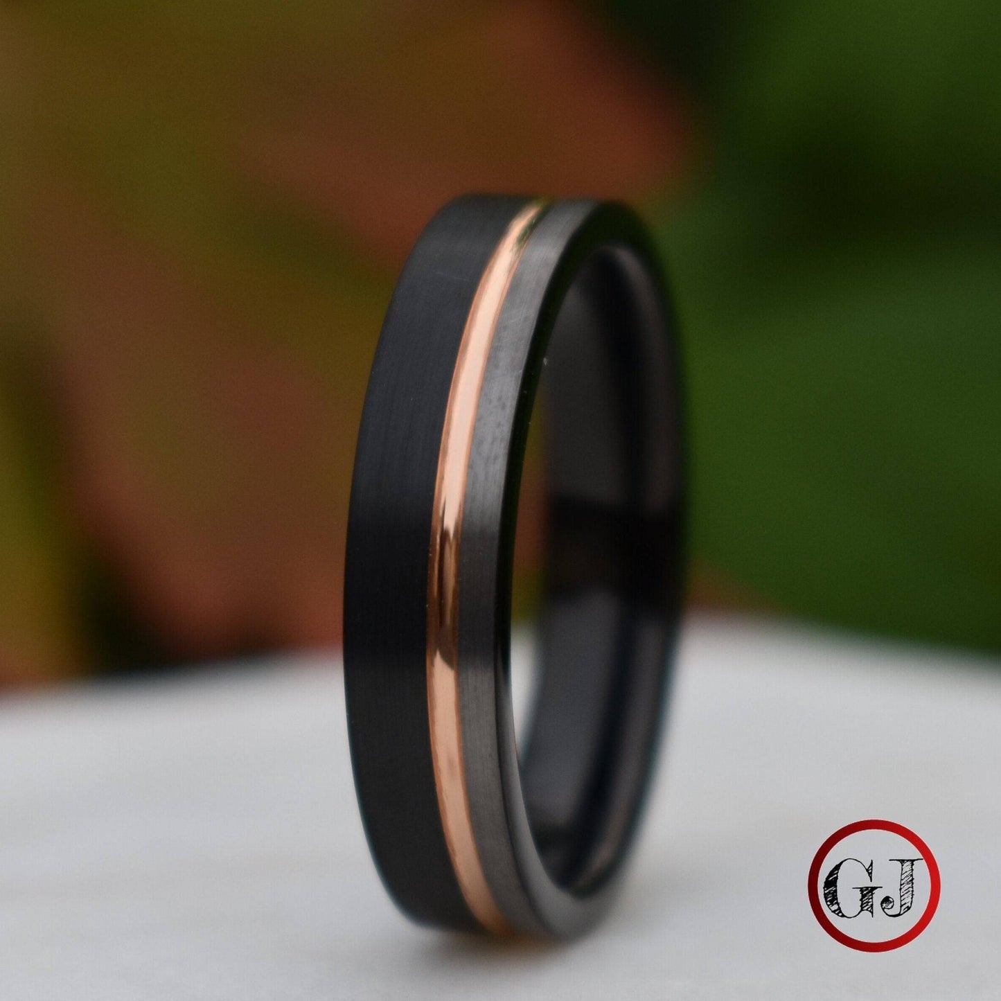 Tungsten 6mm Ring Black and Silver Brushed with Rose Gold Accent - Tungsten Titans