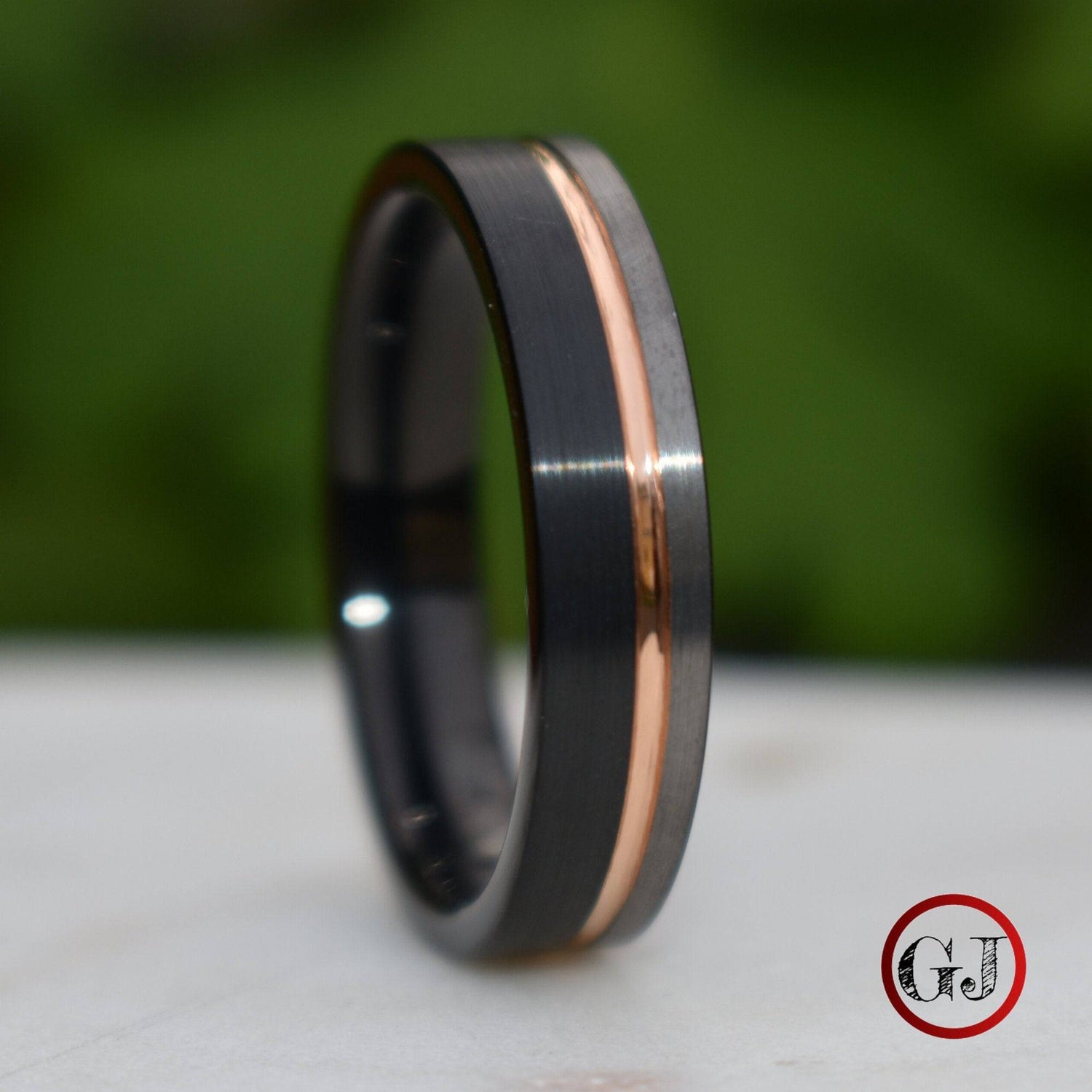 Tungsten 6mm Ring Black and Silver Brushed with Rose Gold Accent ...