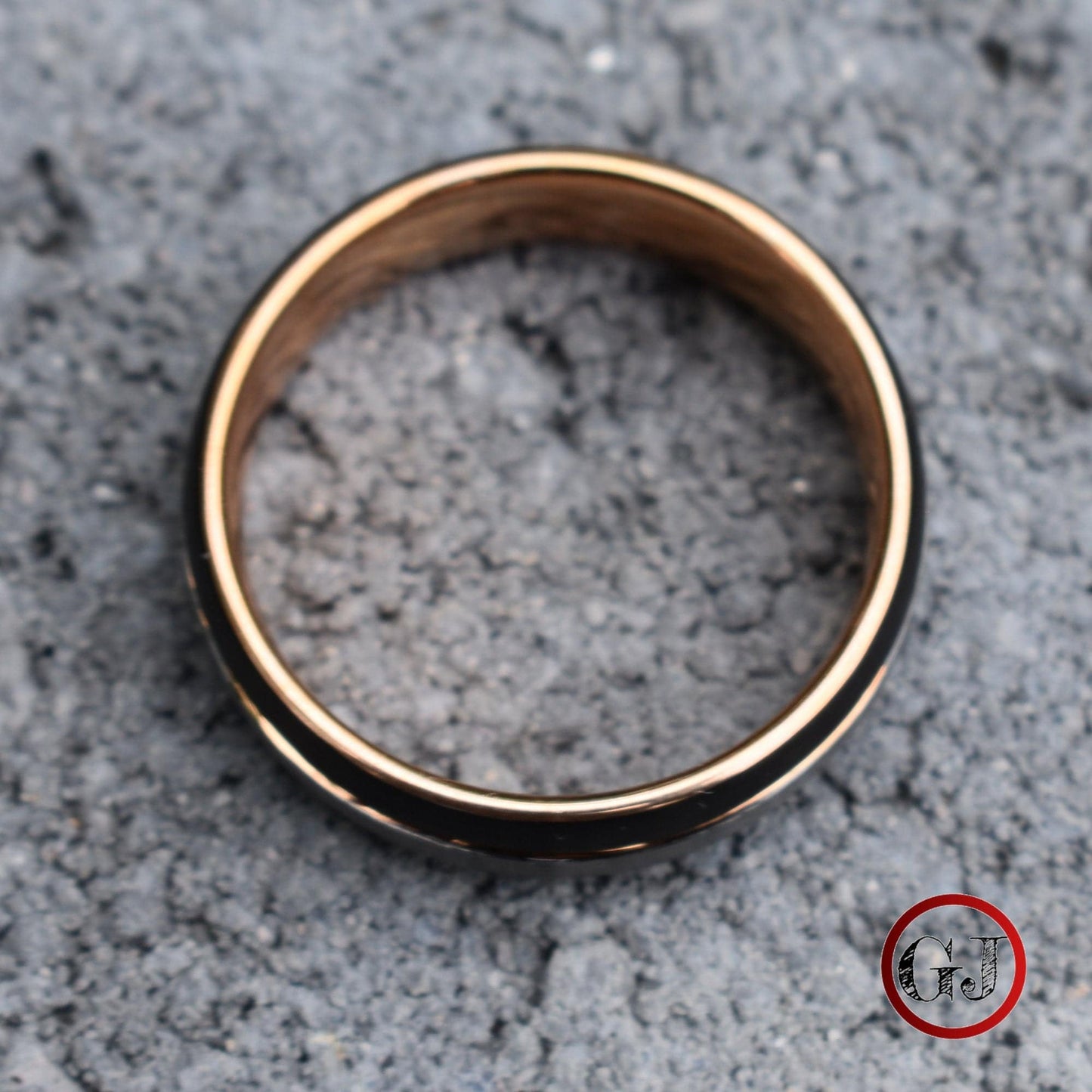 Domed 8mm Tungsten Ring Black and Silver Brushed with Rose Gold Accent - Tungsten Titans