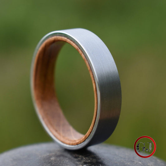 Silver Tungsten 6mm Ring with Whiskey Barrel Inner Band - Tungsten Titans