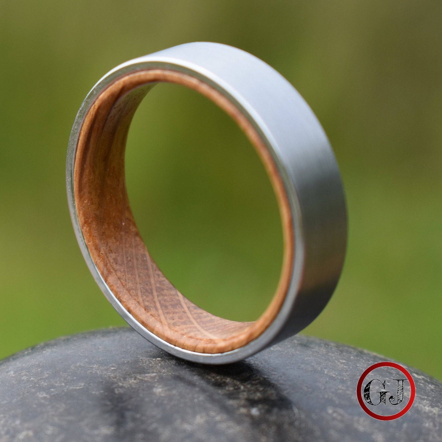 Silver Tungsten 6mm Ring with Whiskey Barrel Inner Band - Tungsten Titans