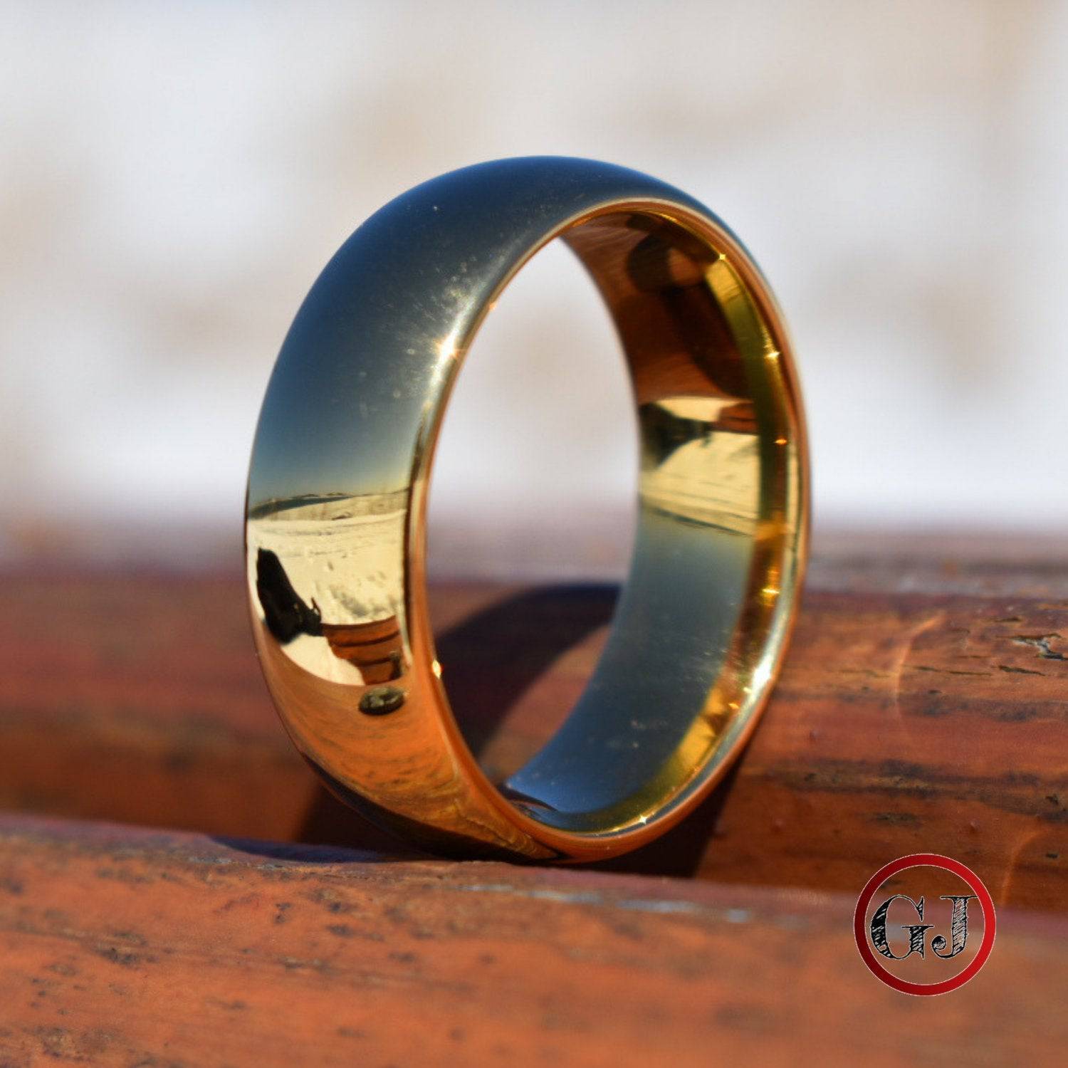 High Polished 8mm Gold Tungsten Ring - Tungsten Titans