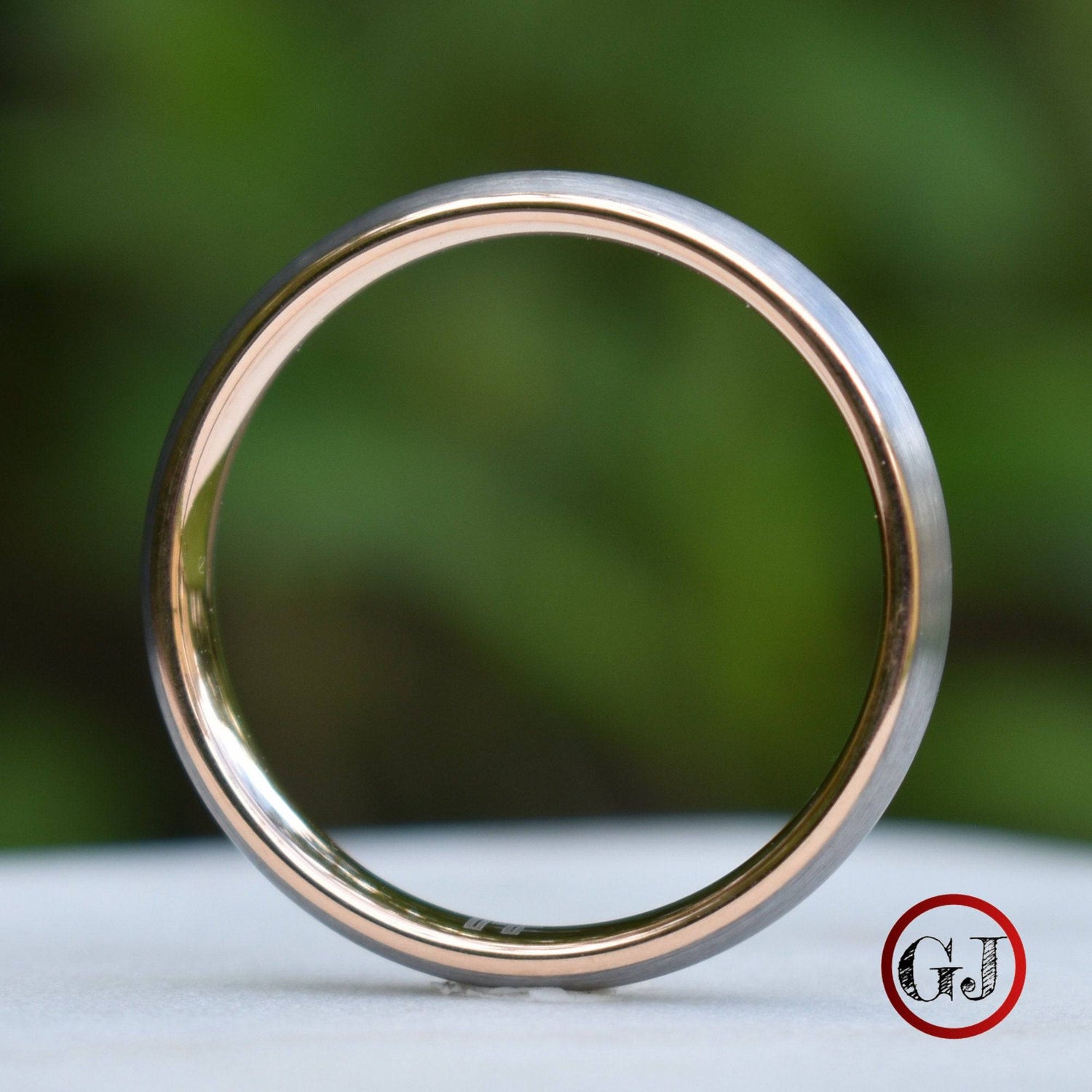 Tungsten Ring 4mm Brushed Silver with Rose Gold Comfort fit band - Tungsten Titans