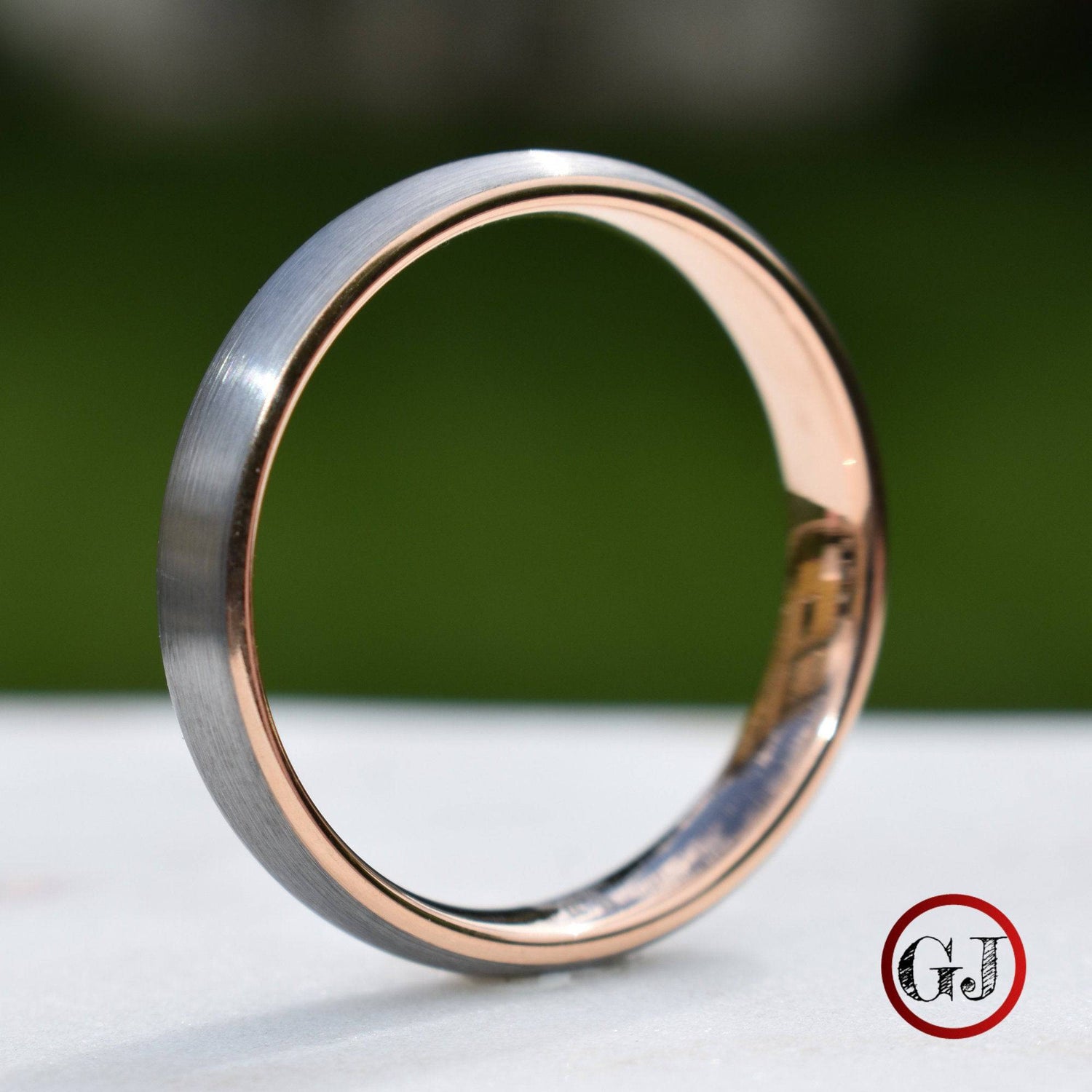 Tungsten Ring 4mm Brushed Silver with Rose Gold Comfort fit band - Tungsten Titans
