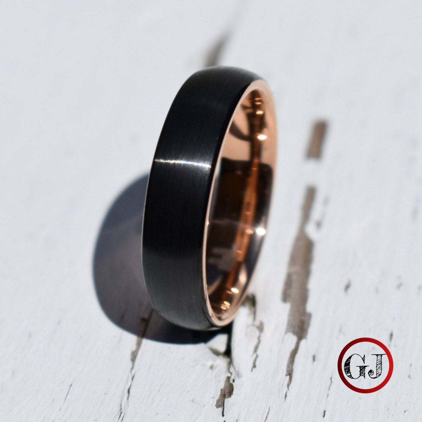 Black Brushed Tungsten 6mm Ring with Rose Gold Band - Tungsten Titans