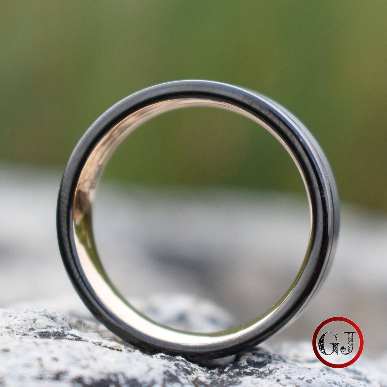 Tungsten Ring 8mm Brushed Silver with Rose Gold Stripe and Black Sides - Tungsten Titans