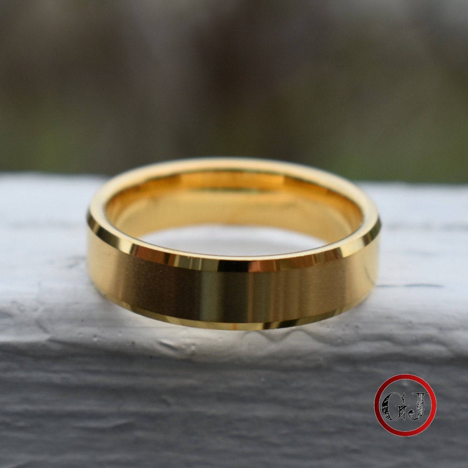 Tungsten 6mm Ring Brushed Gold with Bevelled Edges and Comfort fit band - Tungsten Titans