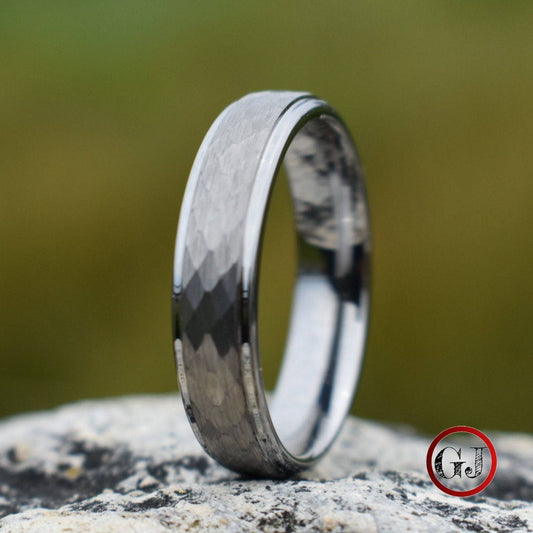 Tungsten 7mm Ring Hammered Silver with Comfort fit band - Tungsten Titans