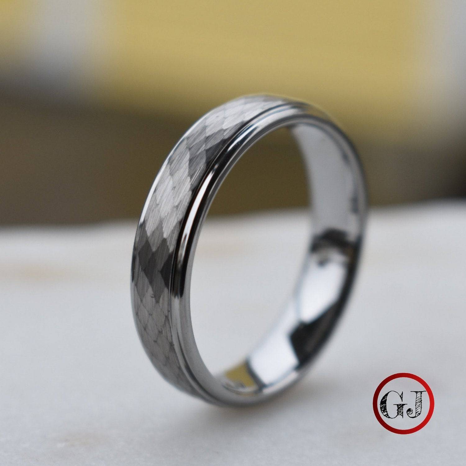 Tungsten 7mm Ring Hammered Silver with Comfort fit band - Tungsten Titans