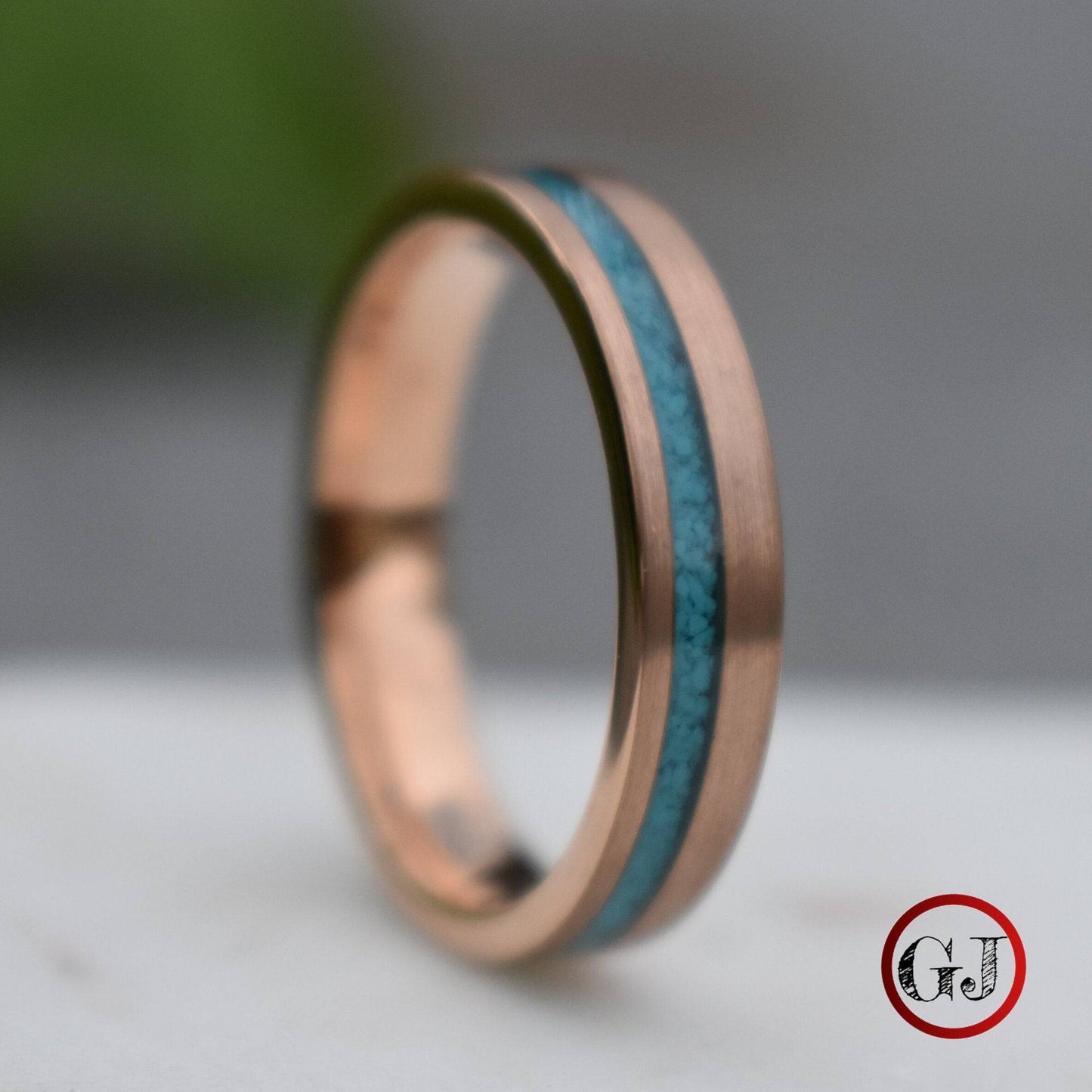 Tungsten 5mm Ring Rose Gold with Crushed Turquoise Wedding Band - Tungsten Titans