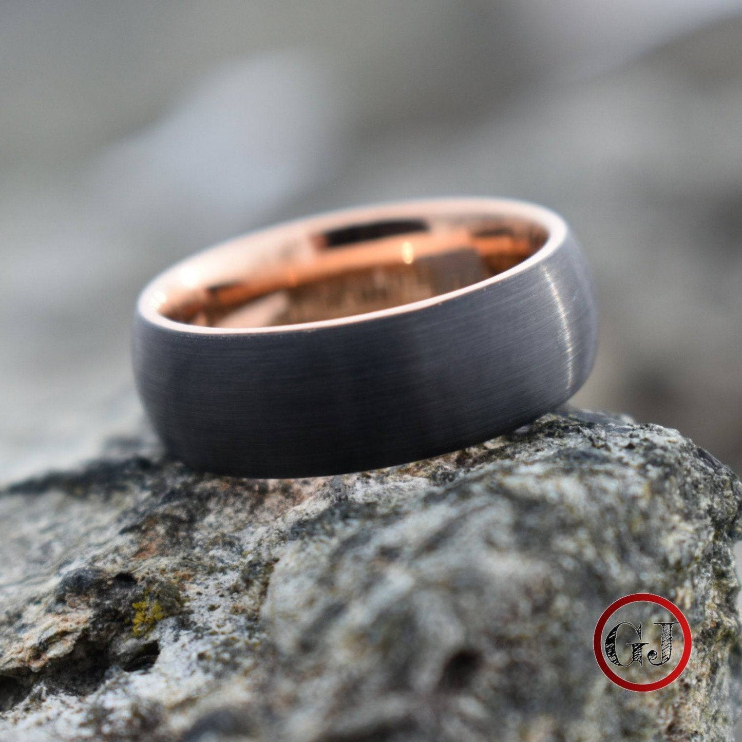 Black Brushed 8mm Tungsten Ring with Rose Gold Band - Tungsten Titans