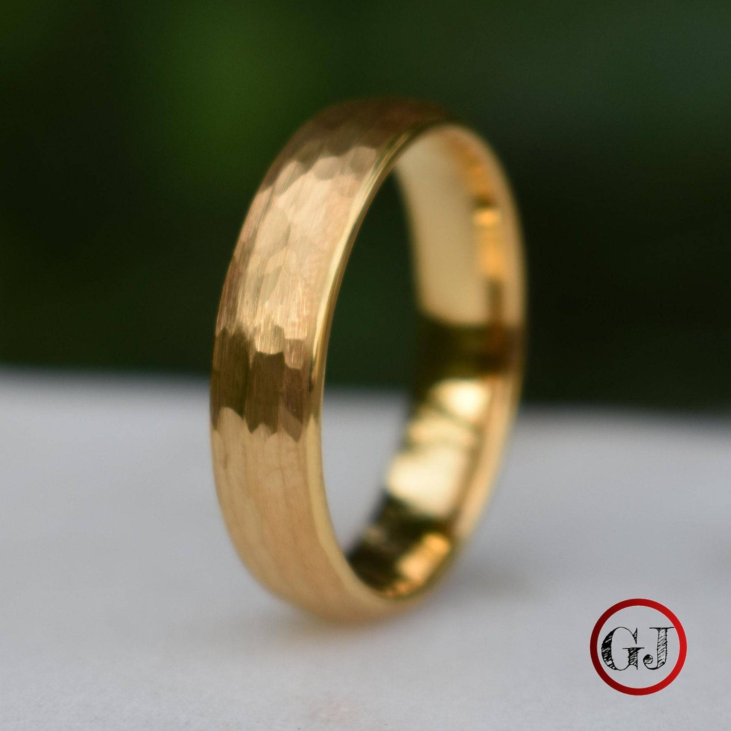 Tungsten 6mm Ring Hammered Gold with Comfort fit band - Tungsten Titans