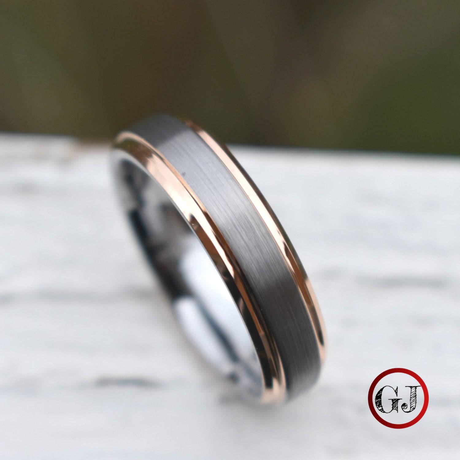 Tungsten 6mm Ring Brushed Silver with Rose Gold Bevelled Edges - Tungsten Titans