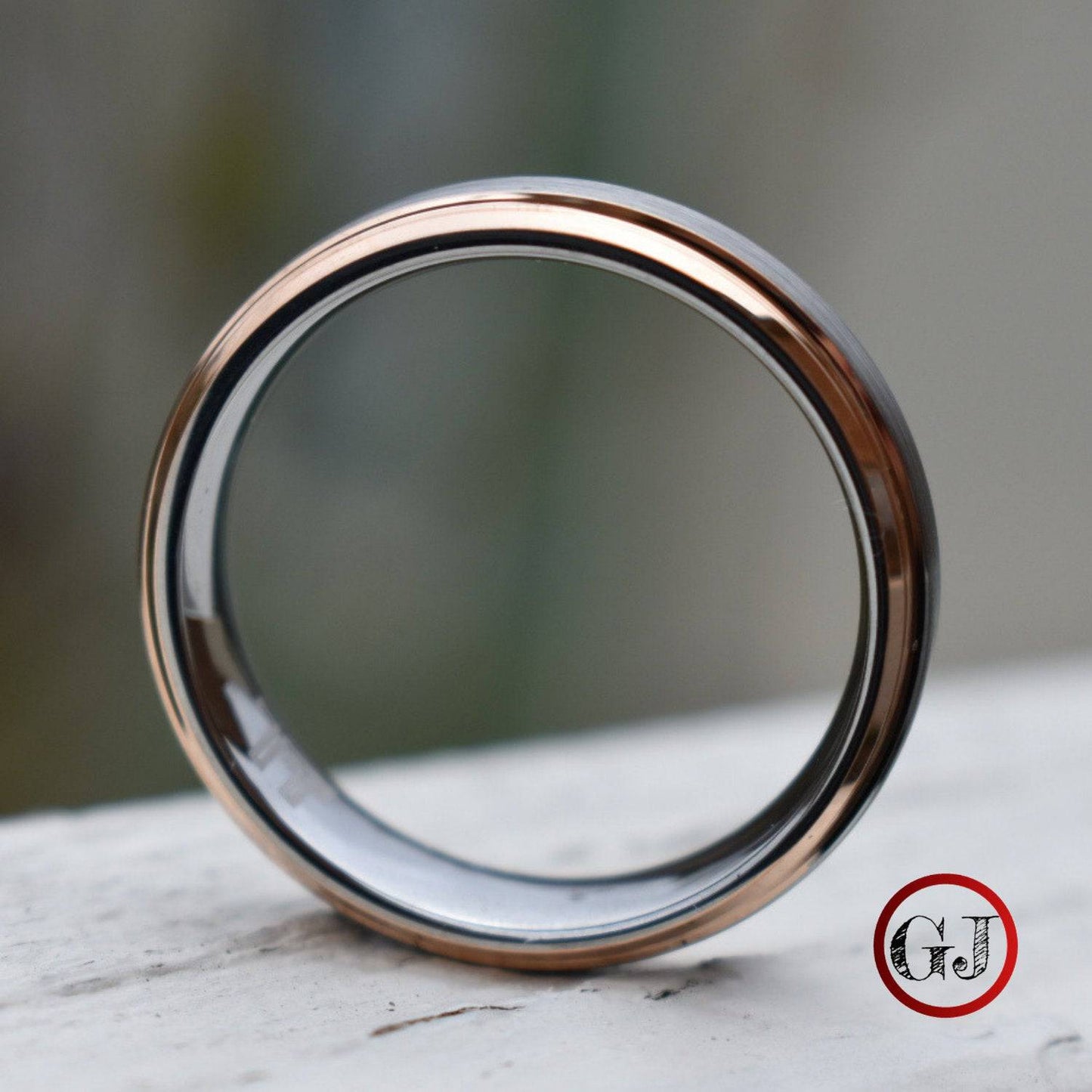 Tungsten 6mm Ring Brushed Silver with Rose Gold Bevelled Edges - Tungsten Titans