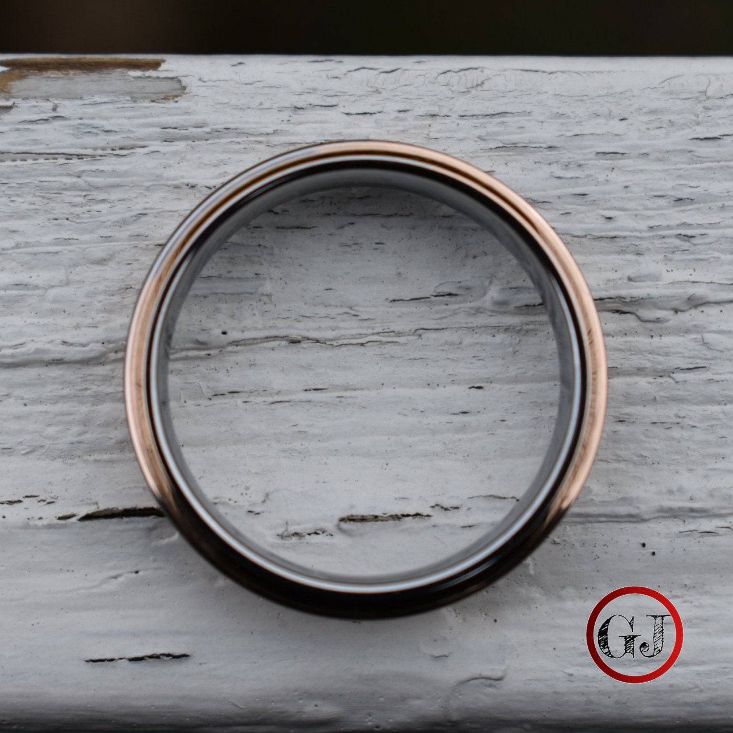 Tungsten 6mm Ring Brushed Silver with Rose Gold Bevelled Edges - Tungsten Titans