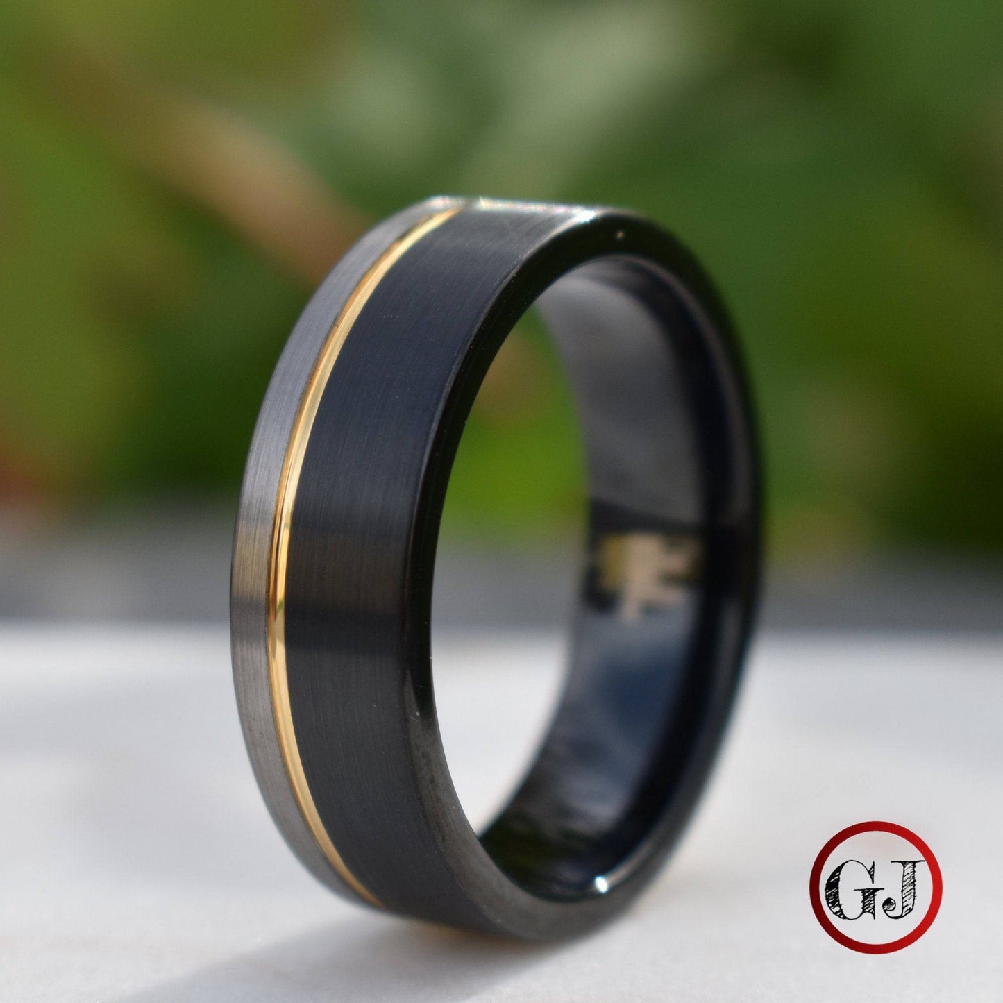 Tungsten 8mm Ring Black and Silver Brushed with Gold Accent - Tungsten Titans