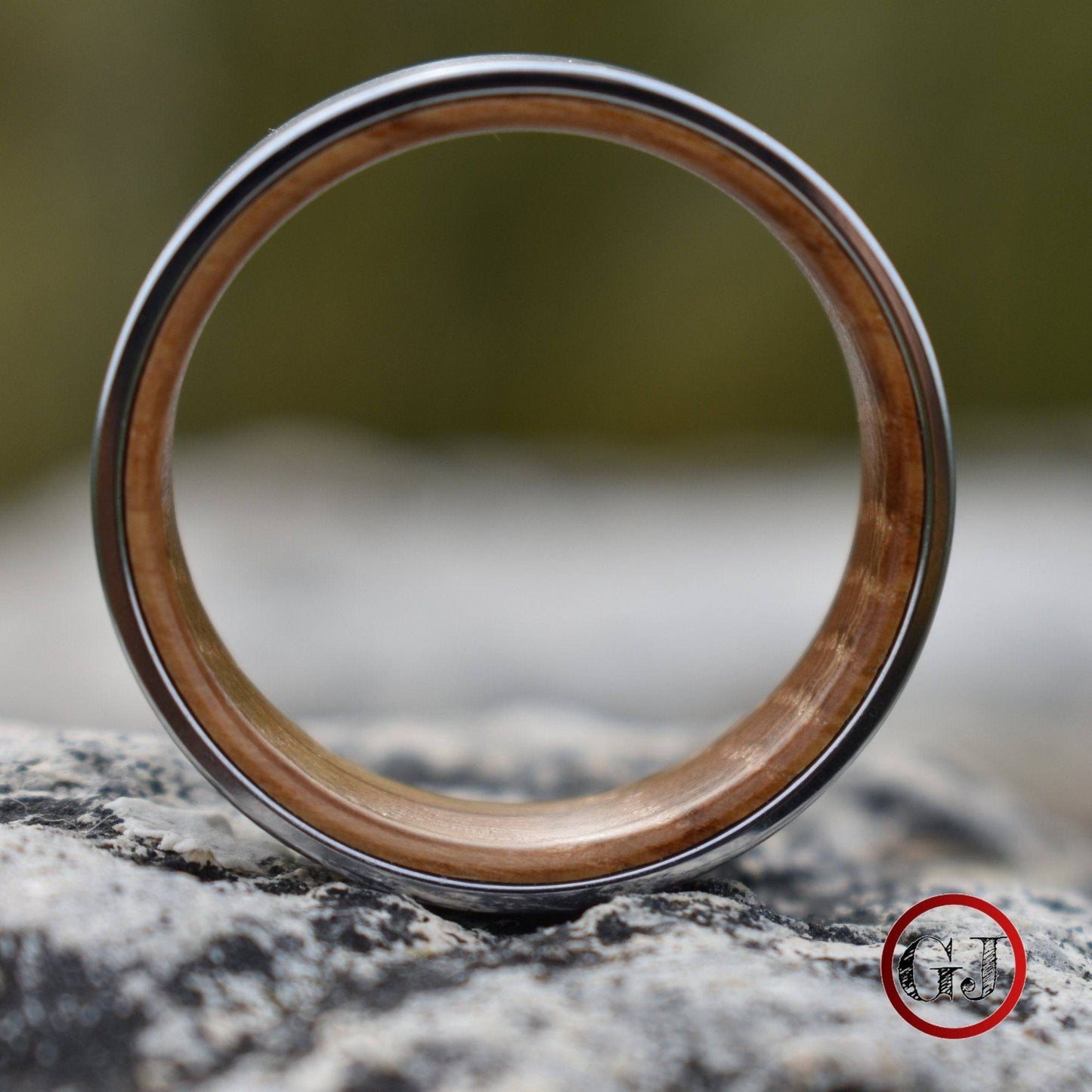 Silver Tungsten 8mm Ring with Whiskey Barrel Inner Band - Tungsten Titans