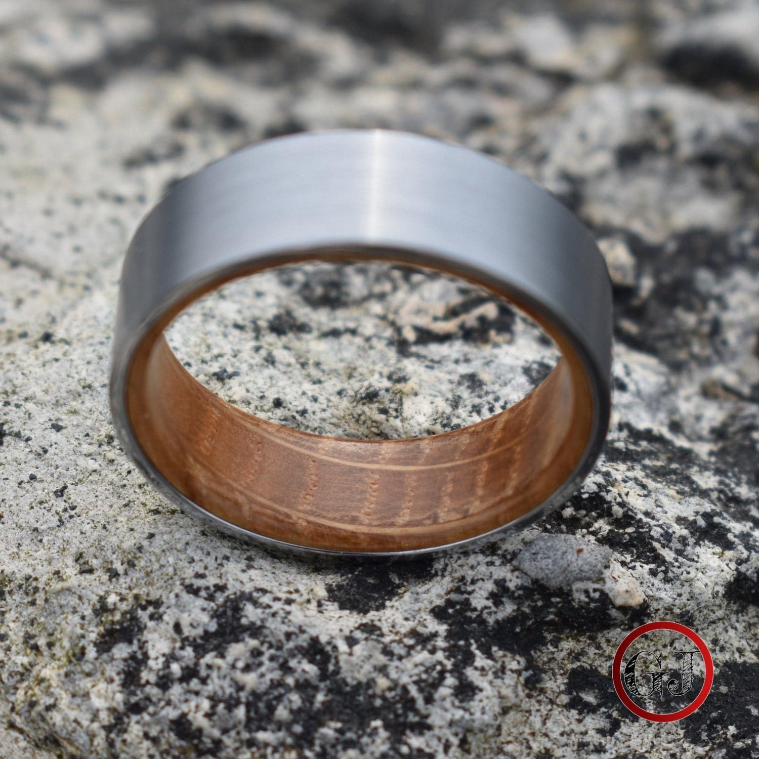 Silver Tungsten 8mm Ring with Whiskey Barrel Inner Band - Tungsten Titans