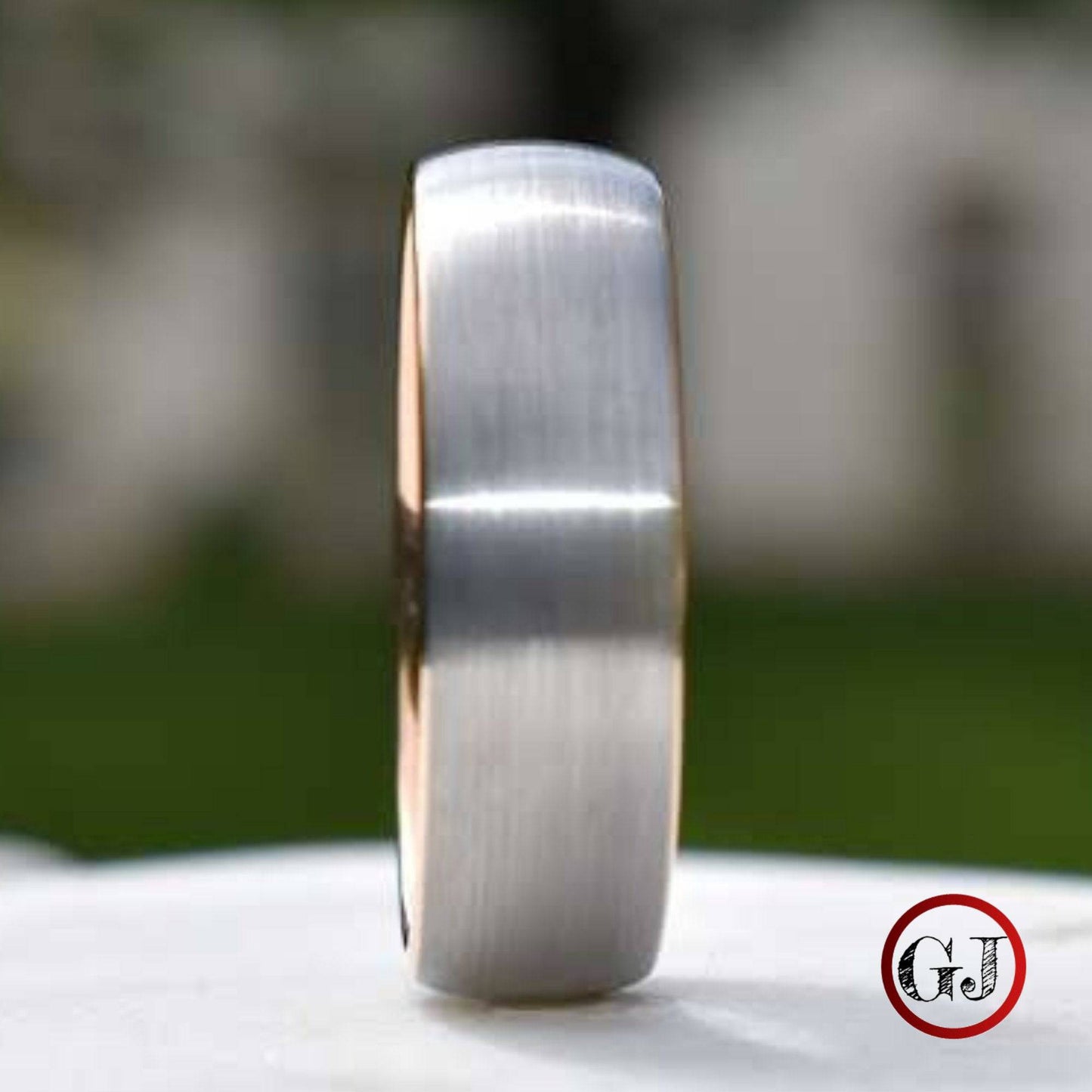 Tungsten Ring 8mm Brushed Silver with Rose Gold Comfort fit band - Tungsten Titans