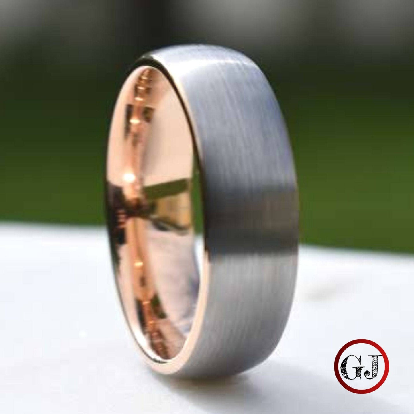 Tungsten Ring 8mm Brushed Silver with Rose Gold Comfort fit band - Tungsten Titans