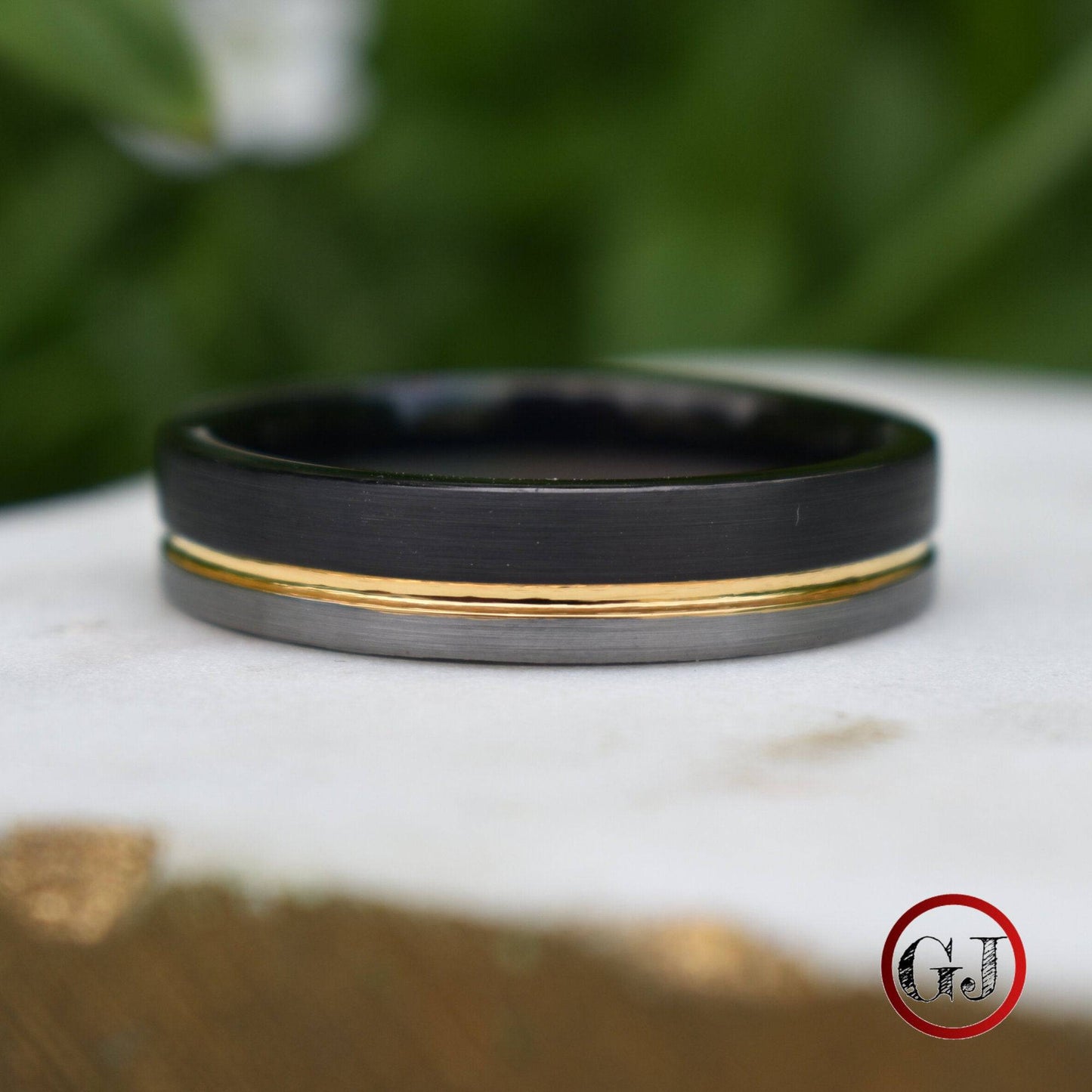 Tungsten 6mm Ring Black and Silver Brushed with Gold Accent - Tungsten Titans