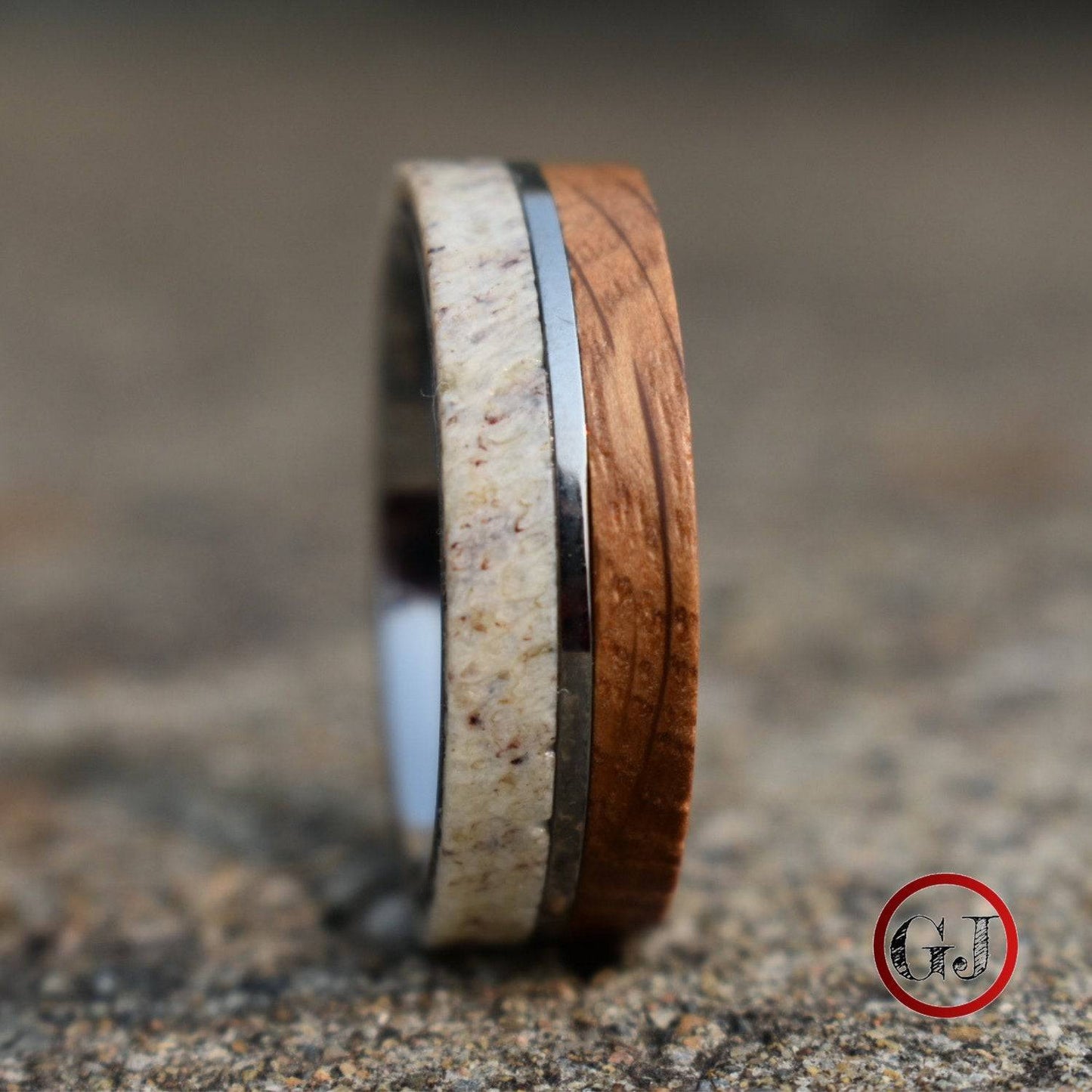 Whiskey Barrel and Deer Antler 8mm Ring with Tungsten Band - Tungsten Titans