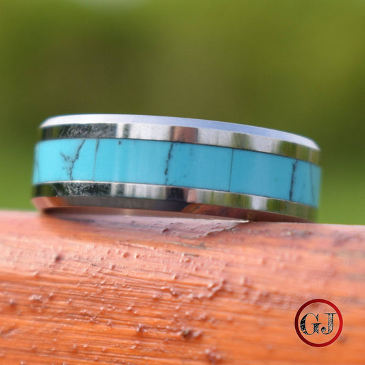 Tungsten 8mm Ring with Kallaite Stone Inlay - Tungsten Titans