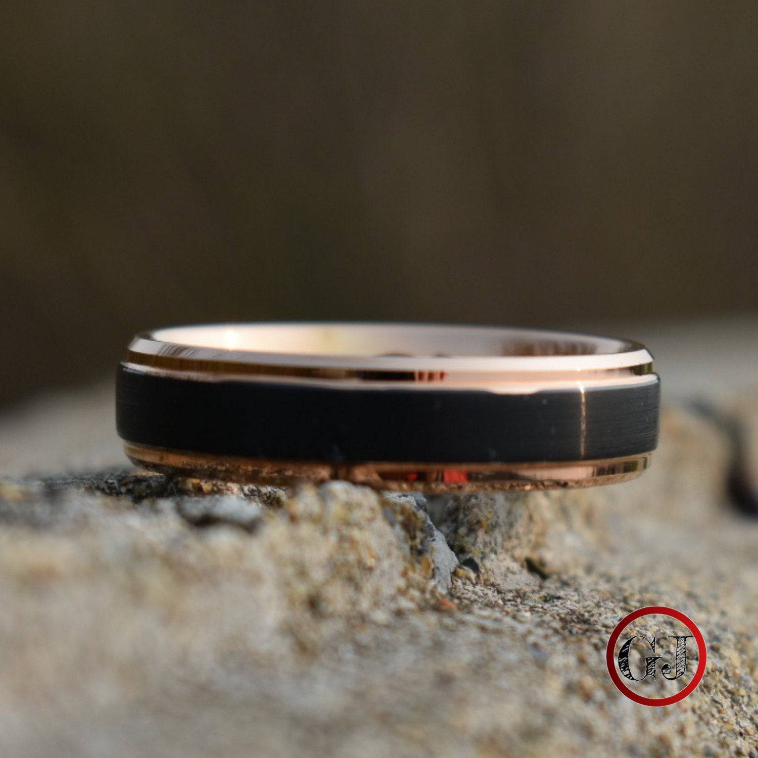 Tungsten Ring Black with Rose Gold Edges and band - Tungsten Titans
